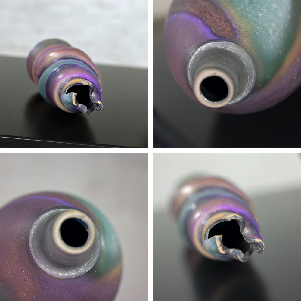 1992 Modern Purple & Teal Swirl Pottery Overscale Bottle or Floor Vessel Artist Signed