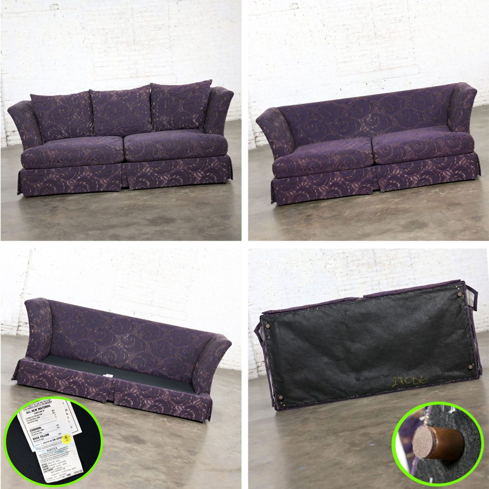 1999 Modern to Hollywood Regency Overscale Modified Tuxedo Sofa with Fantasy Eggplant Fabric