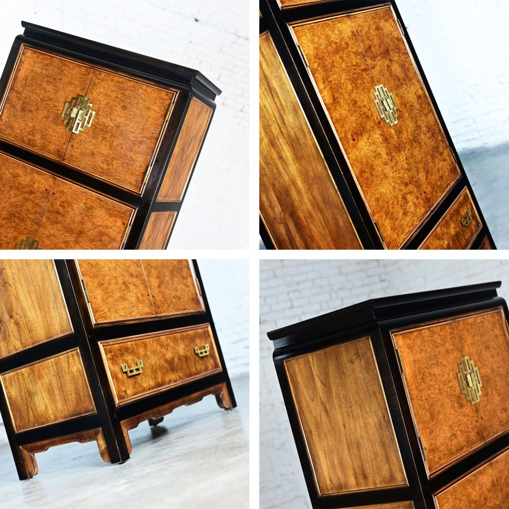 Late 20th Century Chinoiserie Black & Burl Chin Hua Collection Armoire or Entertainment Cabinet by Raymond K. Sabota for Century Furniture