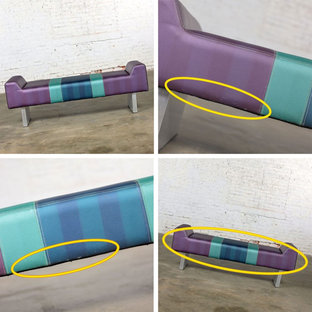 Late 20th Century Postmodern Bench Purple Vinyl & Brushed Aluminum Base After The Memphis Group