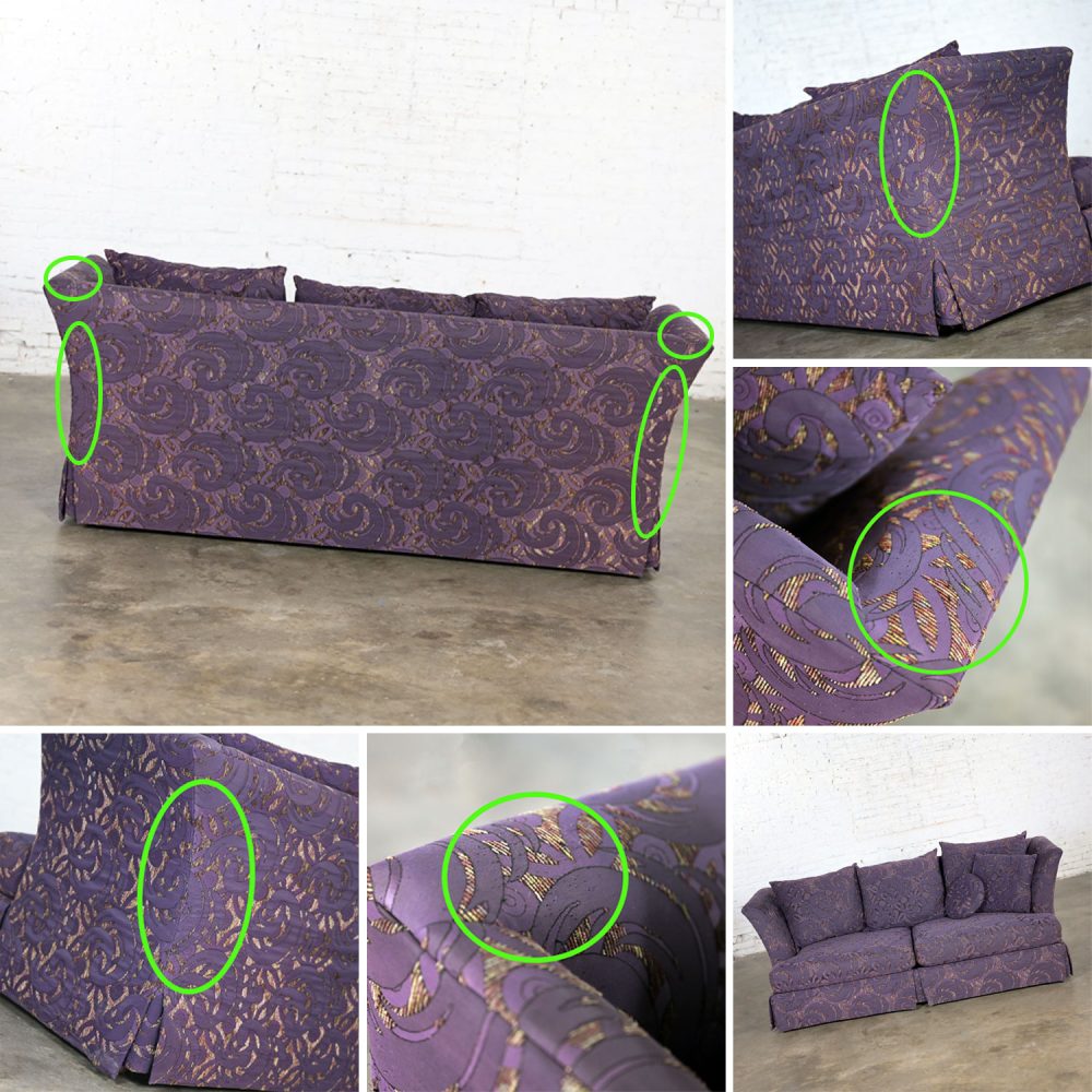 1999 Modern to Hollywood Regency Overscale Modified Tuxedo Sofa with Fantasy Eggplant Fabric