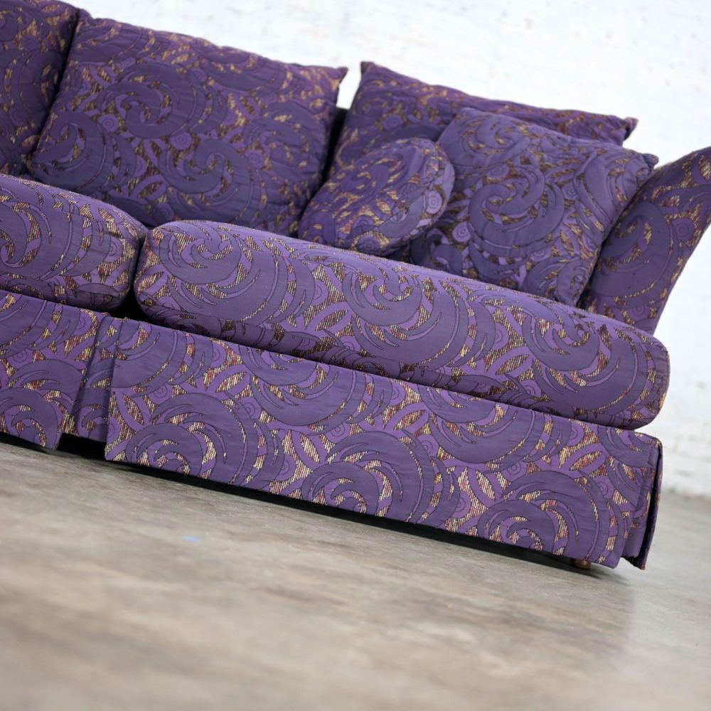 1999 Modern to Hollywood Regency Overscale Modified Tuxedo Sofa with Fantasy Eggplant Fabric