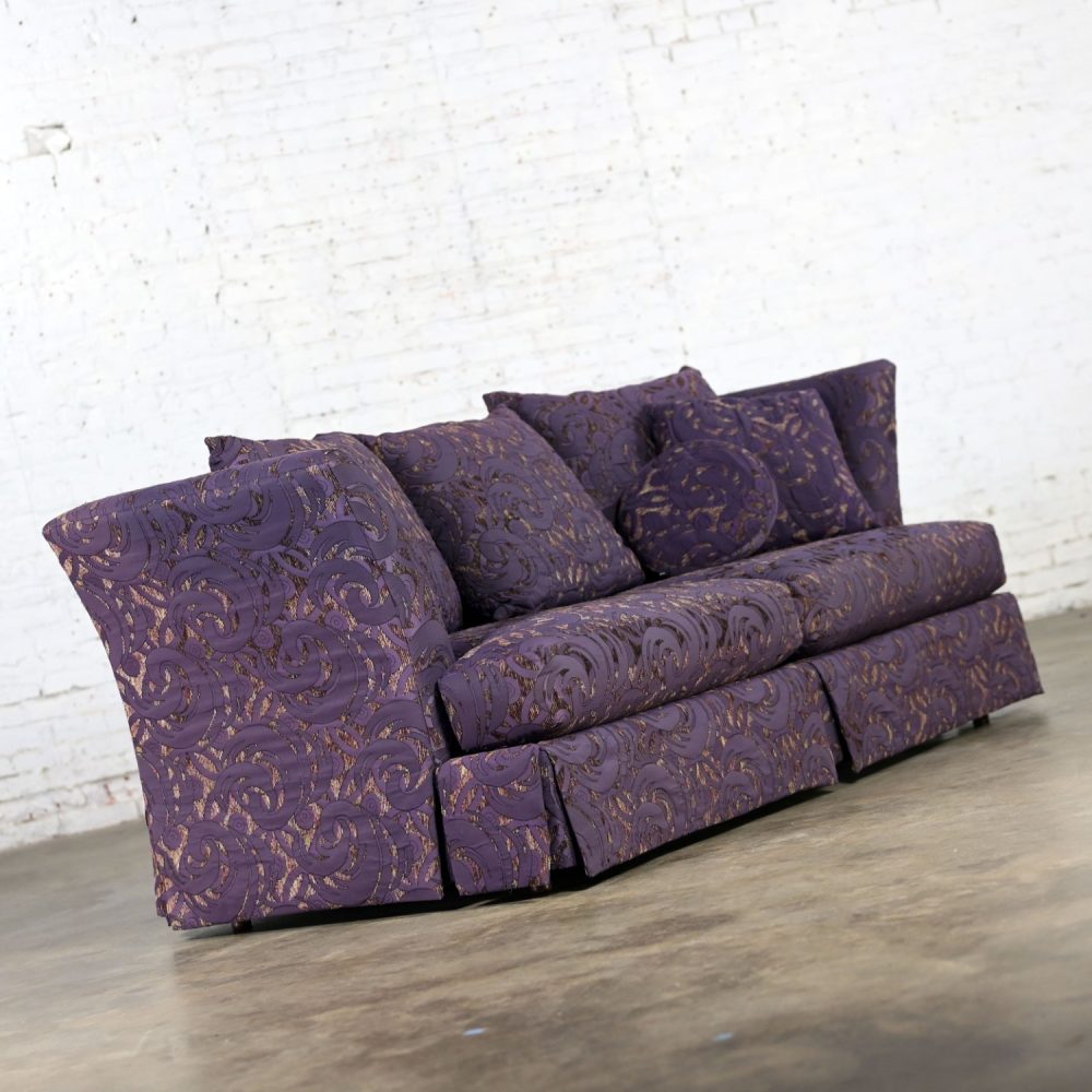 1999 Modern to Hollywood Regency Overscale Modified Tuxedo Sofa with Fantasy Eggplant Fabric