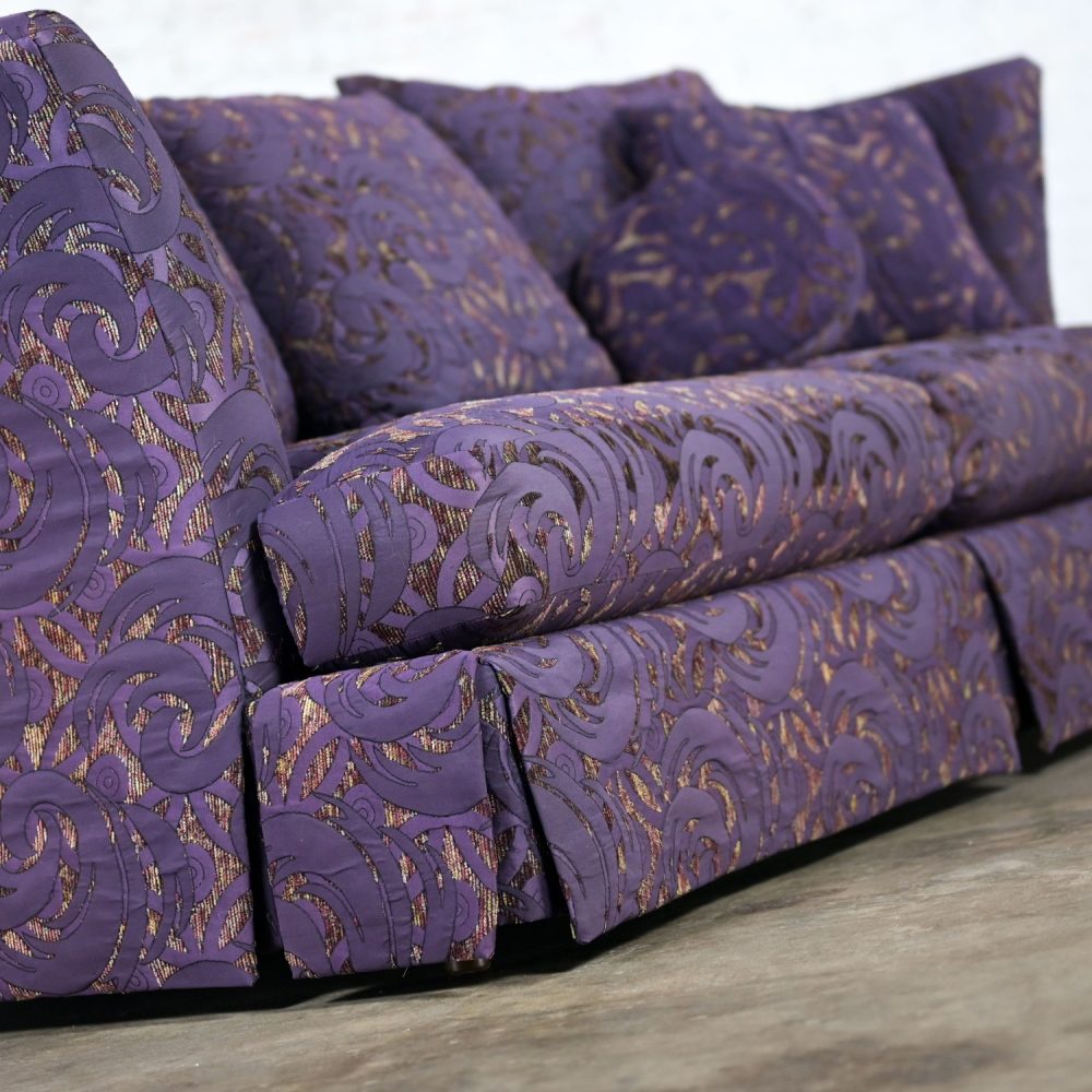 1999 Modern to Hollywood Regency Overscale Modified Tuxedo Sofa with Fantasy Eggplant Fabric