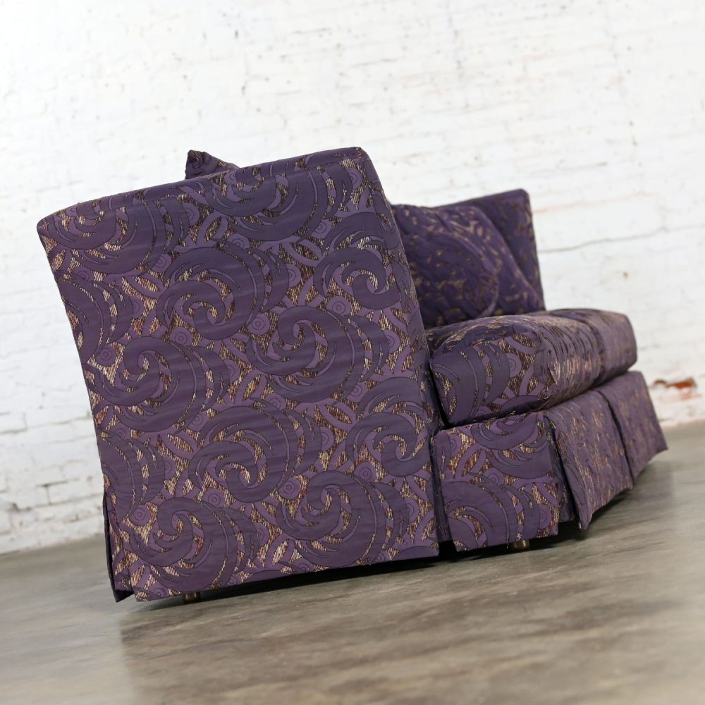 1999 Modern to Hollywood Regency Overscale Modified Tuxedo Sofa with Fantasy Eggplant Fabric