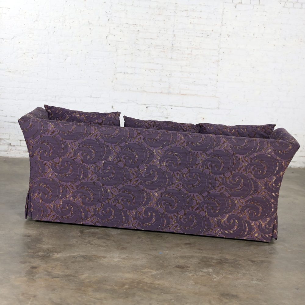 1999 Modern to Hollywood Regency Overscale Modified Tuxedo Sofa with Fantasy Eggplant Fabric