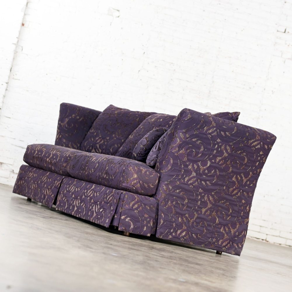 1999 Modern to Hollywood Regency Overscale Modified Tuxedo Sofa with Fantasy Eggplant Fabric