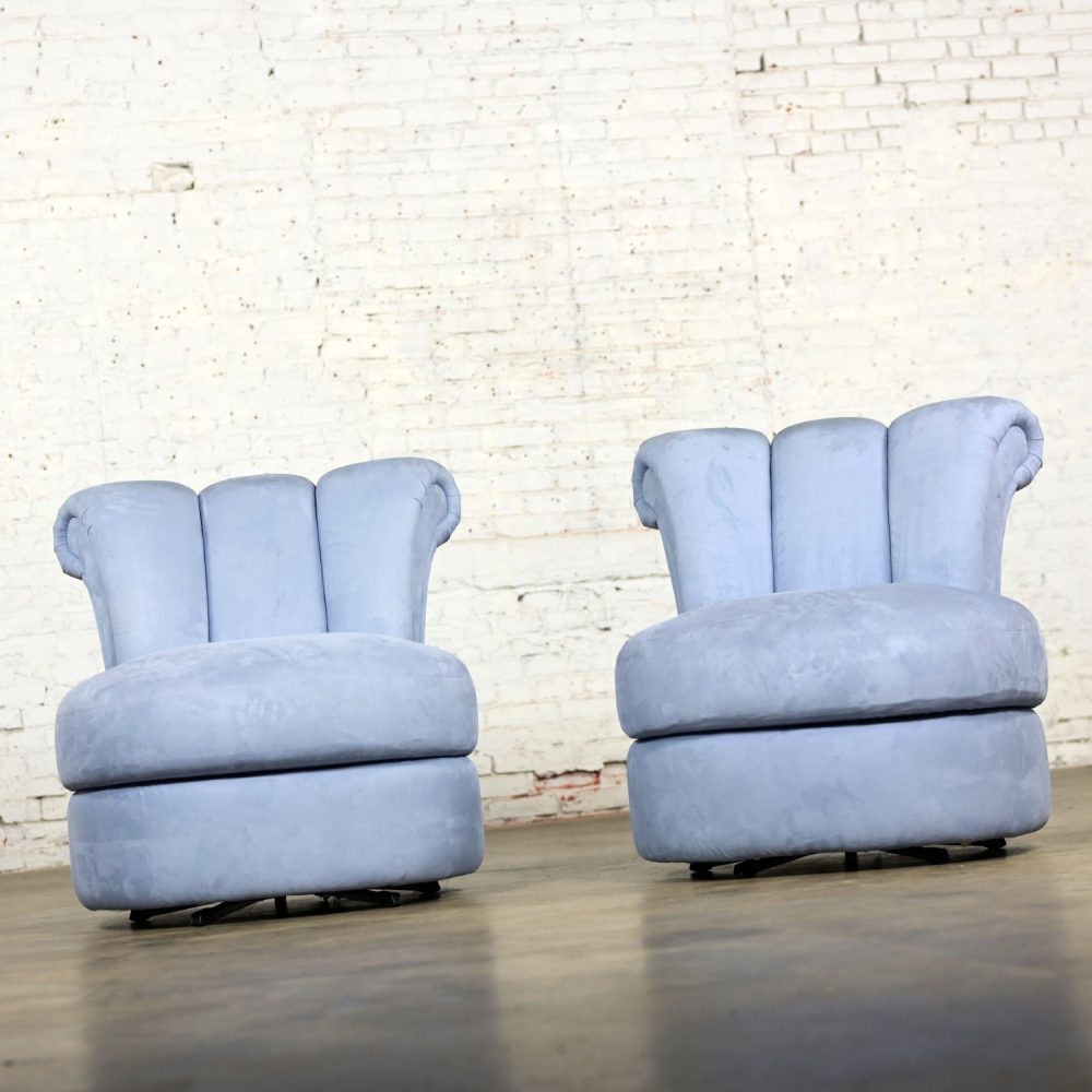 1990’s Art Deco Revival to Hollywood Regency Overscale Sculpted Swivel Chair Frames a Pair