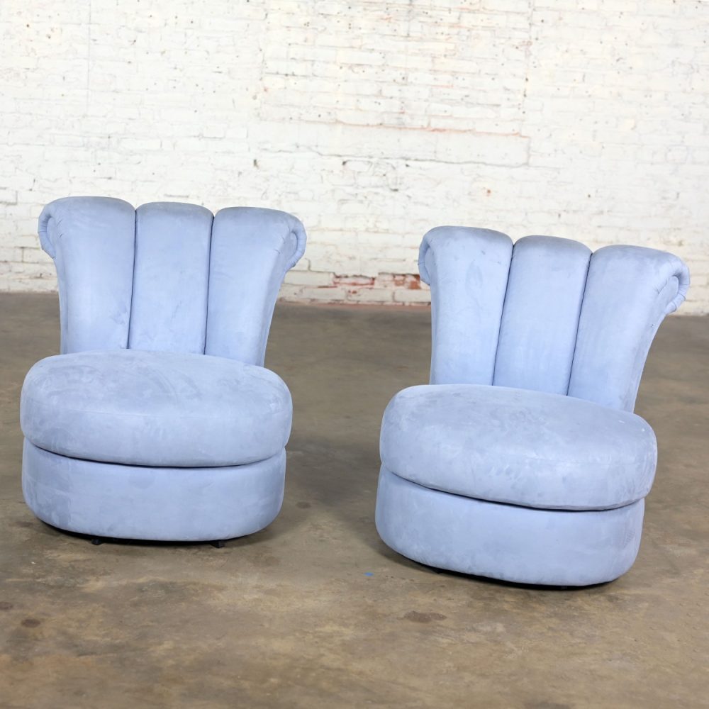 1990’s Art Deco Revival to Hollywood Regency Overscale Sculpted Swivel Chair Frames a Pair