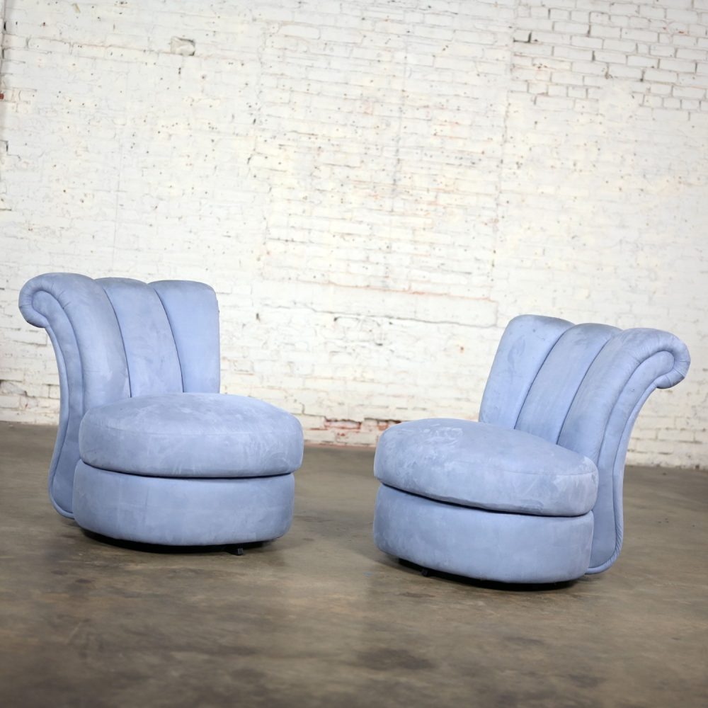 1990’s Art Deco Revival to Hollywood Regency Overscale Sculpted Swivel Chair Frames a Pair