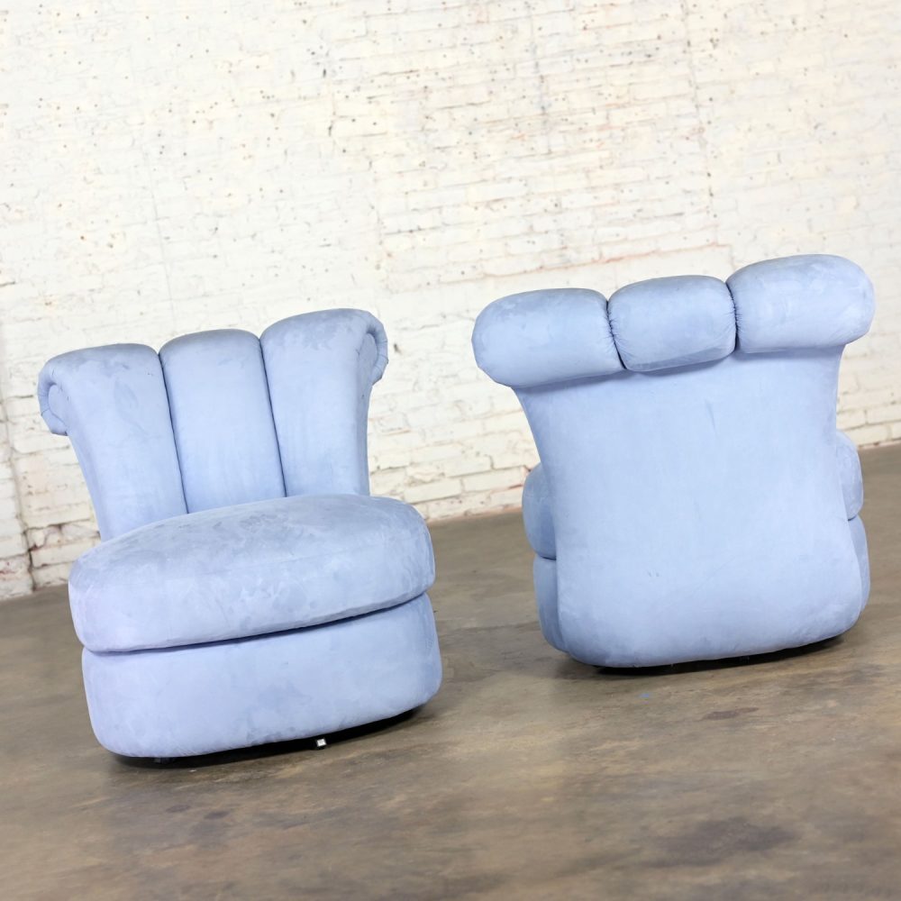 1990’s Art Deco Revival to Hollywood Regency Overscale Sculpted Swivel Chair Frames a Pair