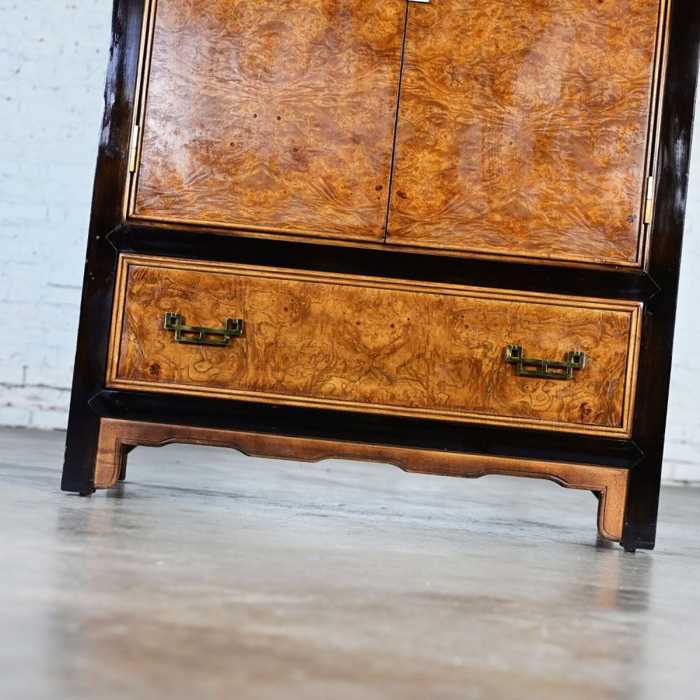 Late 20th Century Chinoiserie Black & Burl Chin Hua Collection Armoire or Entertainment Cabinet by Raymond K. Sabota for Century Furniture