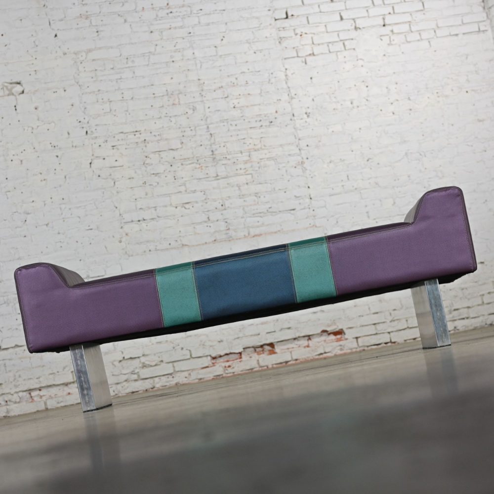 Late 20th Century Postmodern Bench Purple Vinyl & Brushed Aluminum Base After The Memphis Group