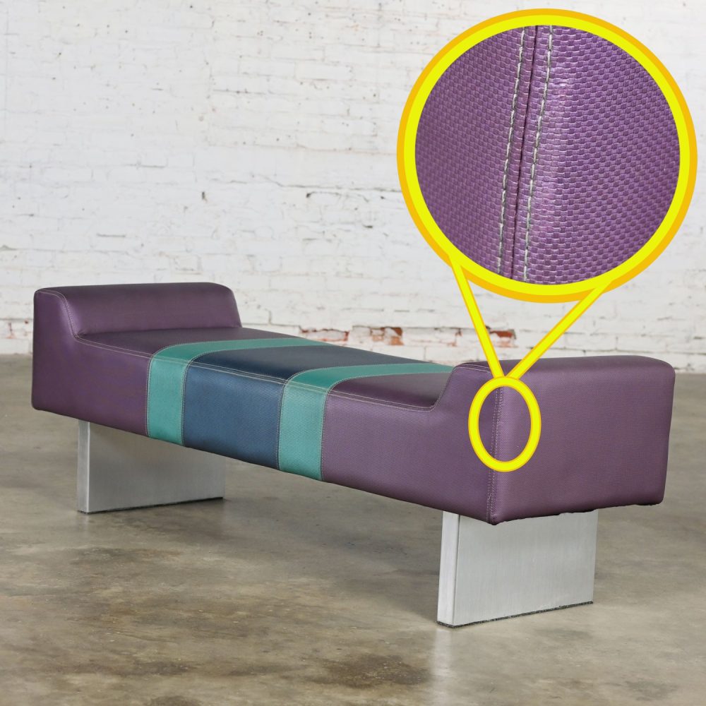 Late 20th Century Postmodern Bench Purple Vinyl & Brushed Aluminum Base After The Memphis Group