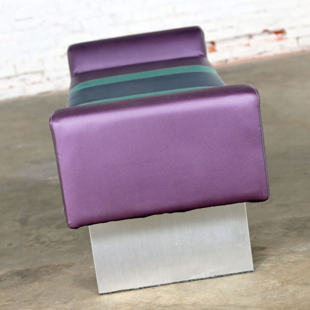 Late 20th Century Postmodern Bench Purple Vinyl & Brushed Aluminum Base After The Memphis Group