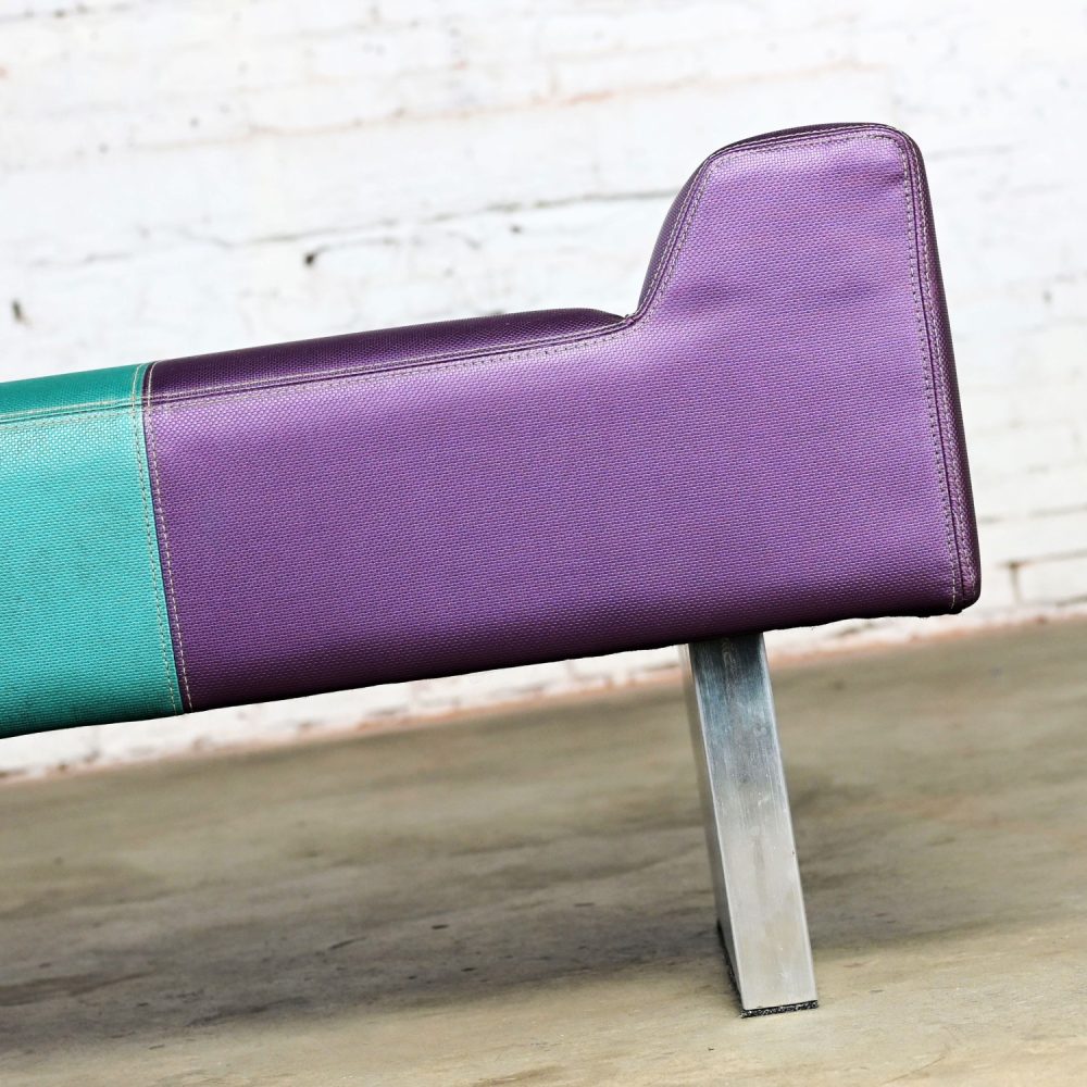 Late 20th Century Postmodern Bench Purple Vinyl & Brushed Aluminum Base After The Memphis Group