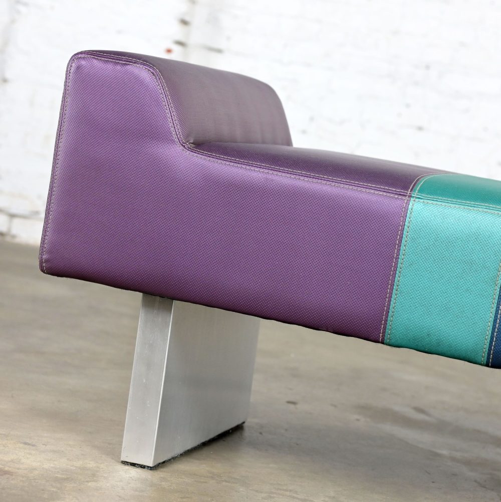 Late 20th Century Postmodern Bench Purple Vinyl & Brushed Aluminum Base After The Memphis Group