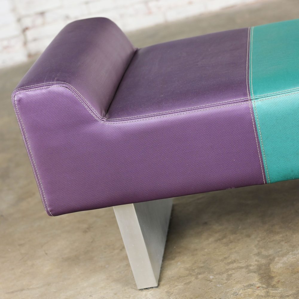 Late 20th Century Postmodern Bench Purple Vinyl & Brushed Aluminum Base After The Memphis Group