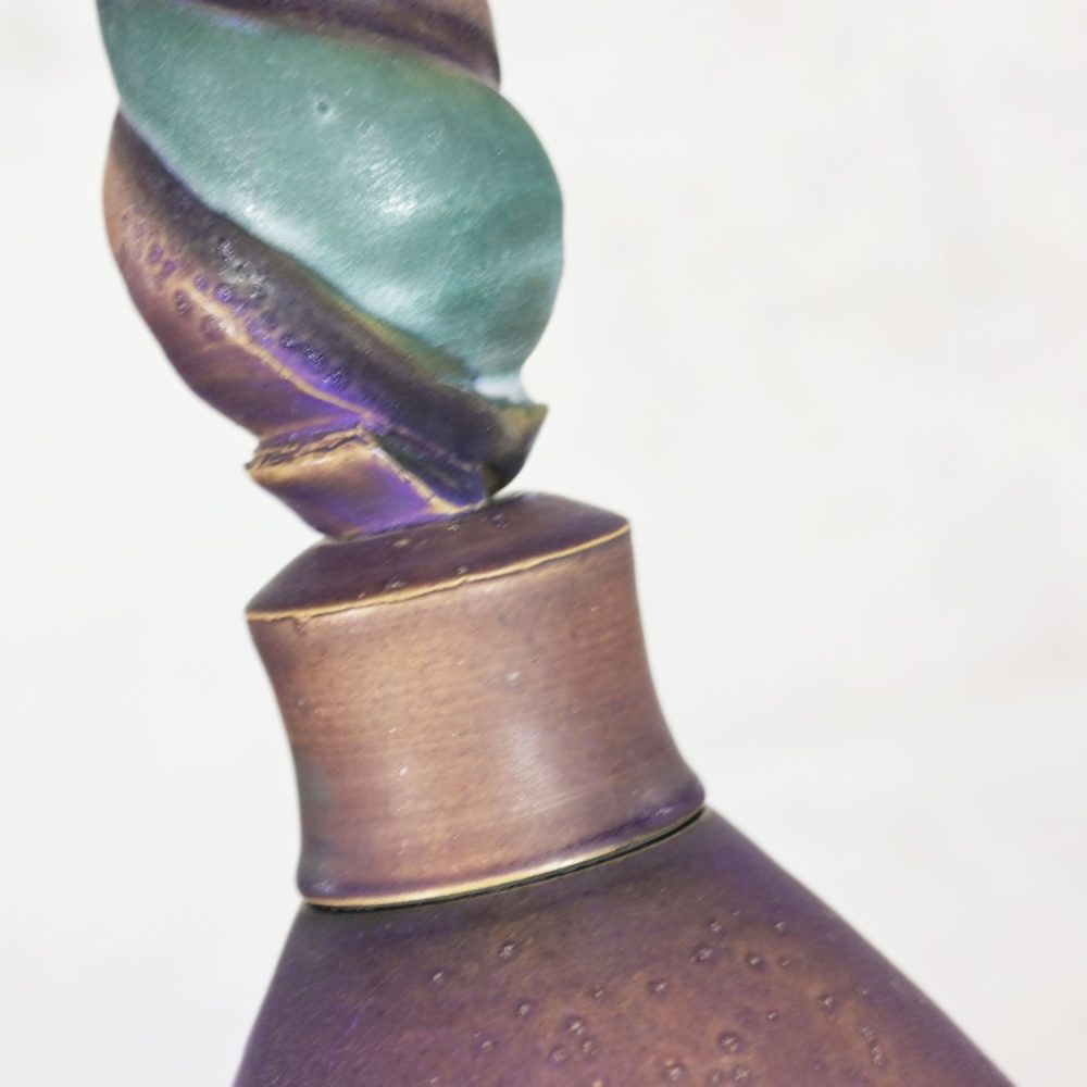 1992 Modern Purple & Teal Swirl Pottery Overscale Bottle or Floor Vessel Artist Signed