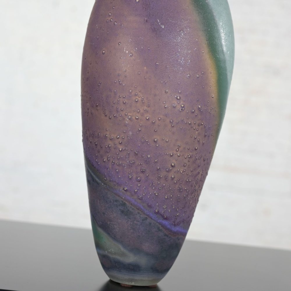 1992 Modern Purple & Teal Swirl Pottery Overscale Bottle or Floor Vessel Artist Signed