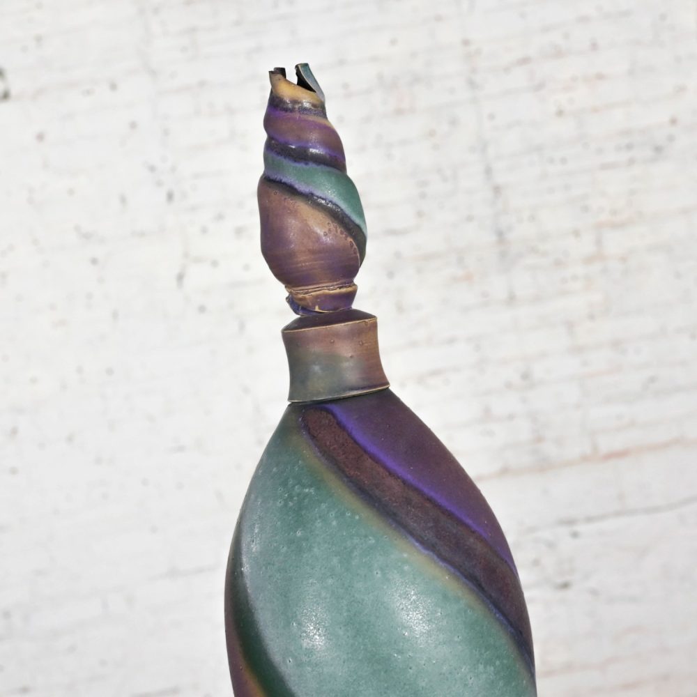 1992 Modern Purple & Teal Swirl Pottery Overscale Bottle or Floor Vessel Artist Signed