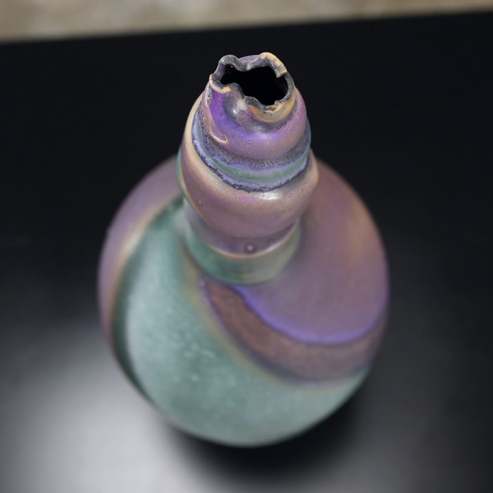 1992 Modern Purple & Teal Swirl Pottery Overscale Bottle or Floor Vessel Artist Signed