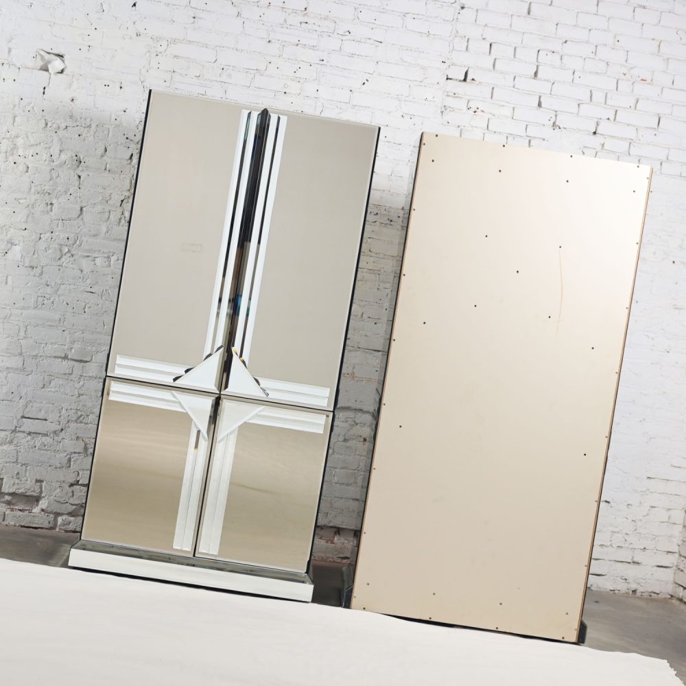 Late 20th Century Postmodern to Art Deco Revival Mirrored Entertainment Cabinet & Armoire a Pair Style of Ello