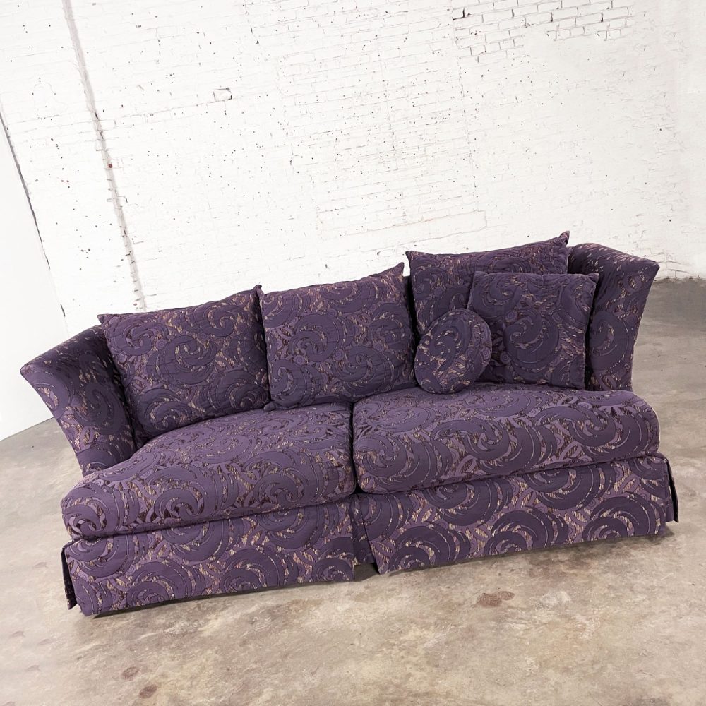 1999 Modern to Hollywood Regency Overscale Modified Tuxedo Sofa with Fantasy Eggplant Fabric