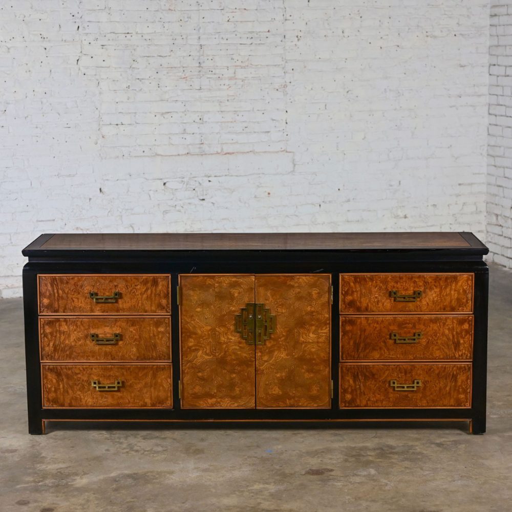 Late 20th Century Chinoiserie Black & Burl Chin Hua Collection Dresser or Sideboard by Raymond K. Sabota for Century Furniture