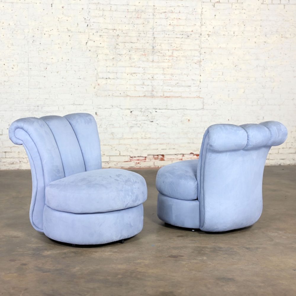 1990’s Art Deco Revival to Hollywood Regency Overscale Sculpted Swivel Chair Frames a Pair