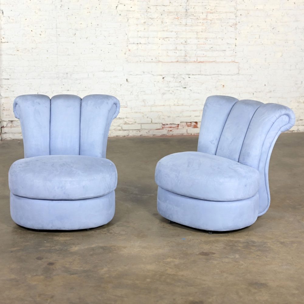 1990’s Art Deco Revival to Hollywood Regency Overscale Sculpted Swivel Chair Frames a Pair