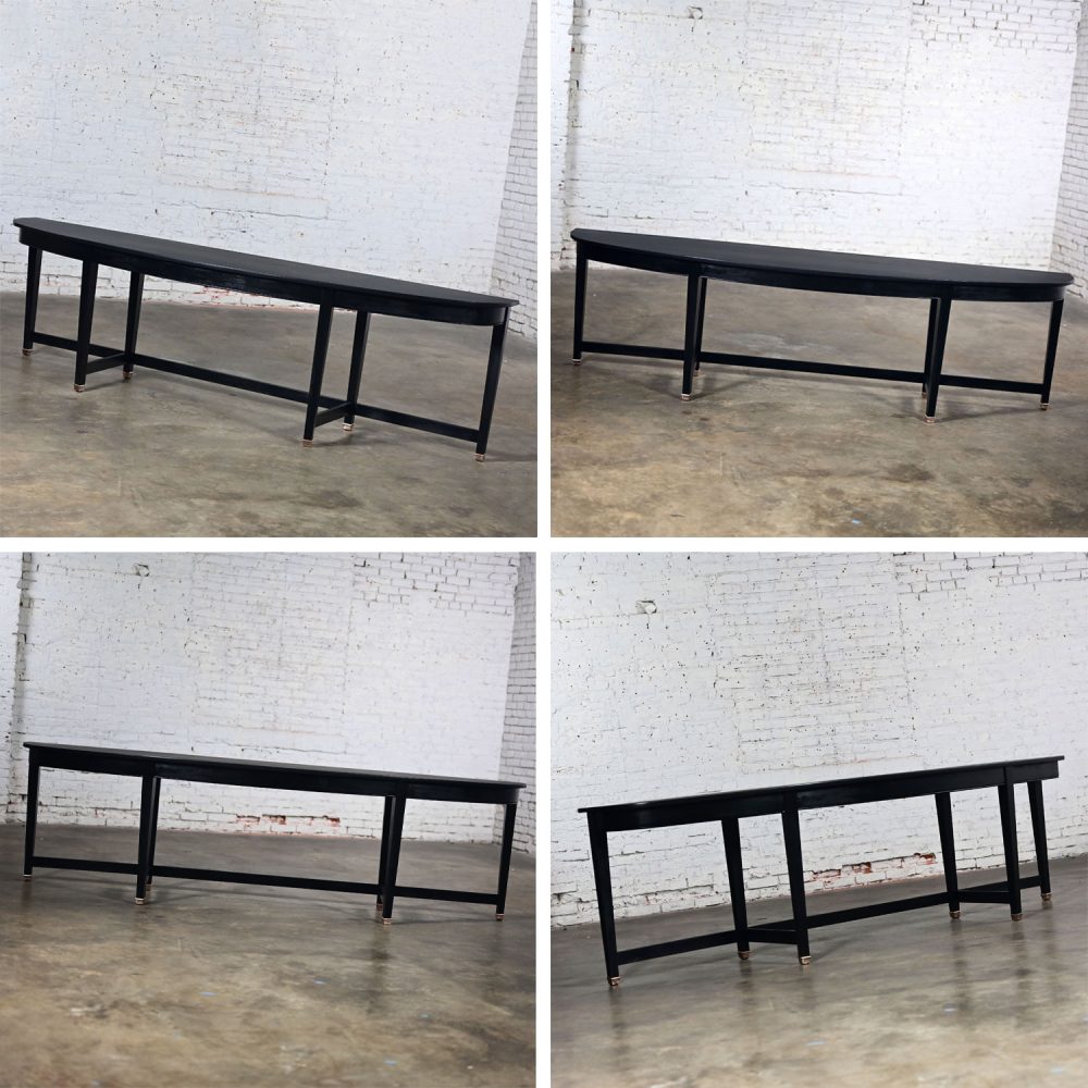 Mid-20th Century Transitional Monumental Mahogany Demilune Console Table Black Painted Finish