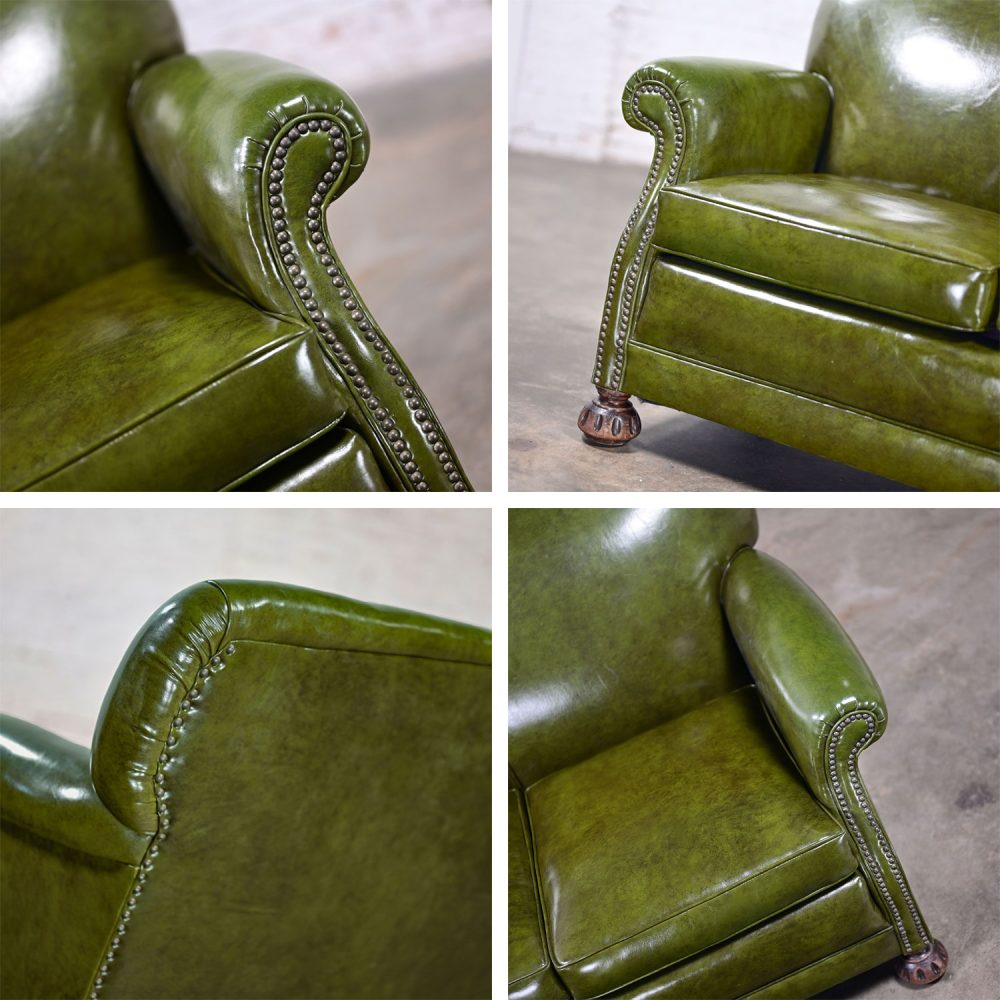 1940-1950’s Traditional Green Naugahyde Faux Leather Lawson Club Style Sofa w/Rolled Arms