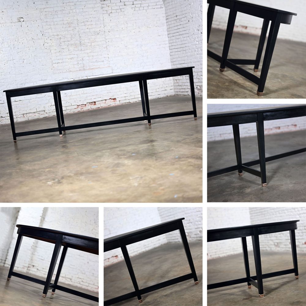 Mid-20th Century Transitional Monumental Mahogany Demilune Console Table Black Painted Finish