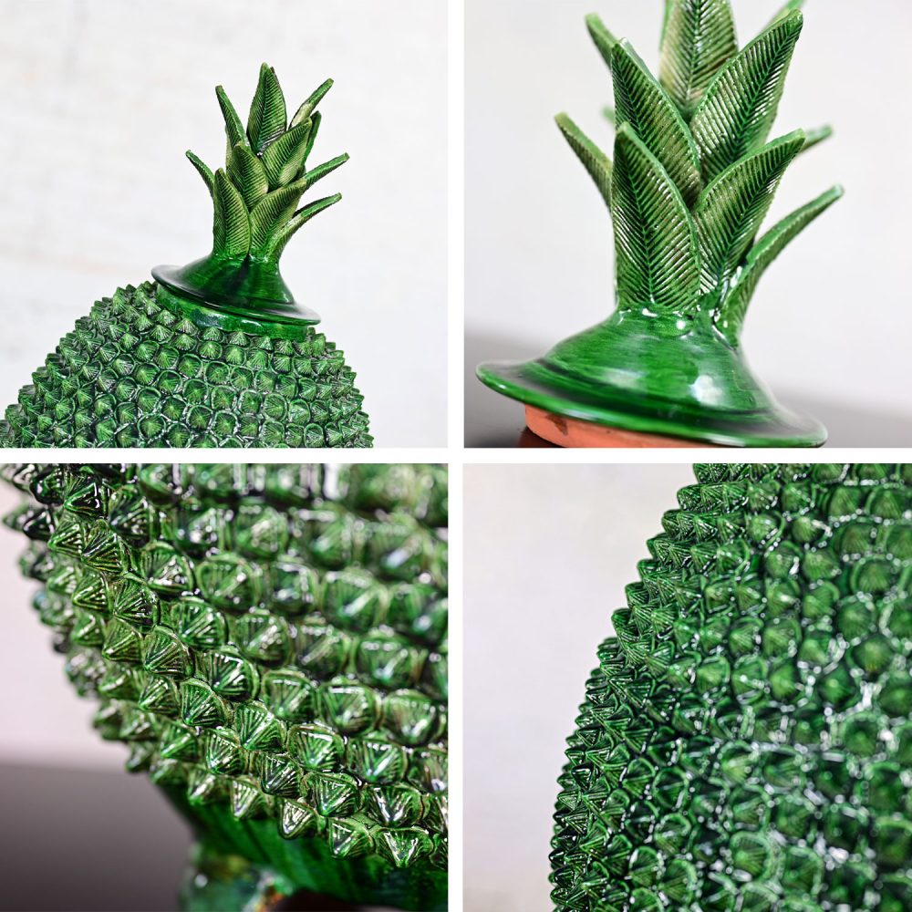 Michoacan Green Glazed Clay Large Pottery Pineapple Sculpture Made in Mexico style of Hilario Alejos Madrigal