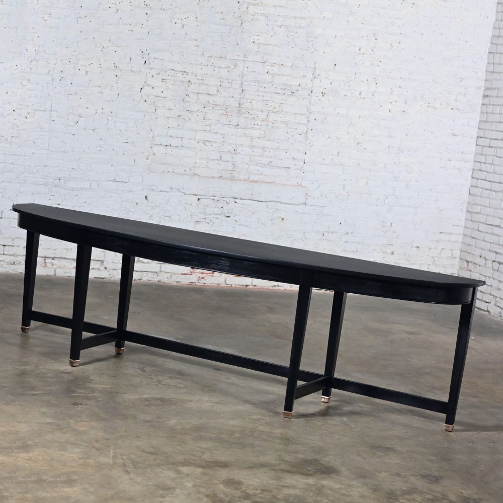 Mid-20th Century Transitional Monumental Mahogany Demilune Console Table Black Painted Finish