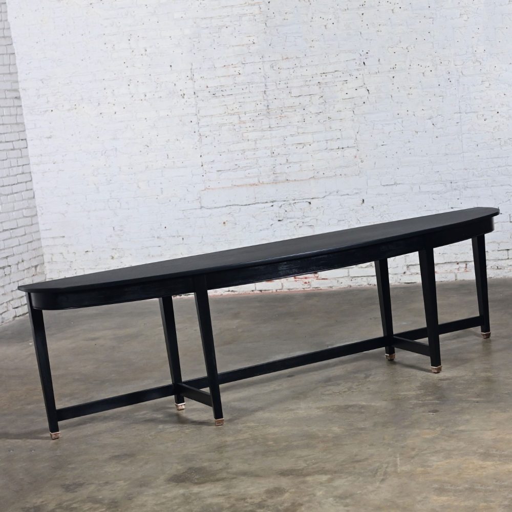 Mid-20th Century Transitional Monumental Mahogany Demilune Console Table Black Painted Finish