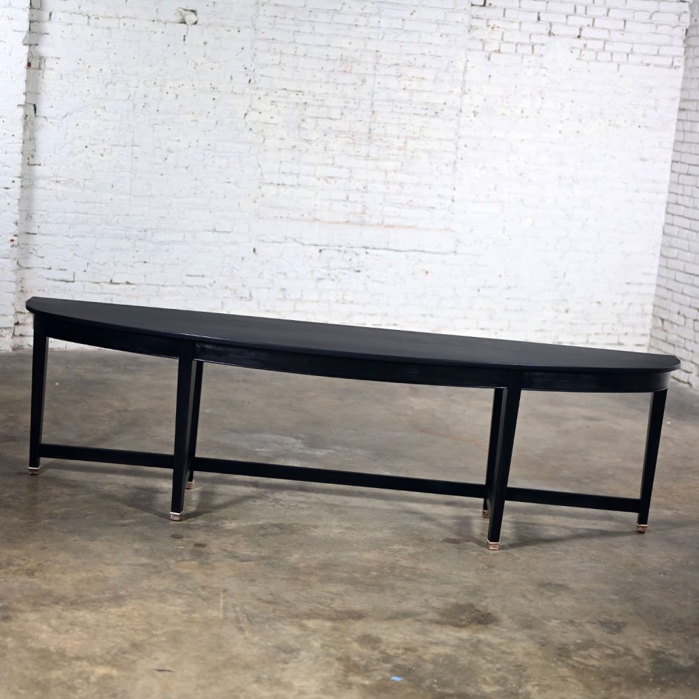 Mid-20th Century Transitional Monumental Mahogany Demilune Console Table Black Painted Finish