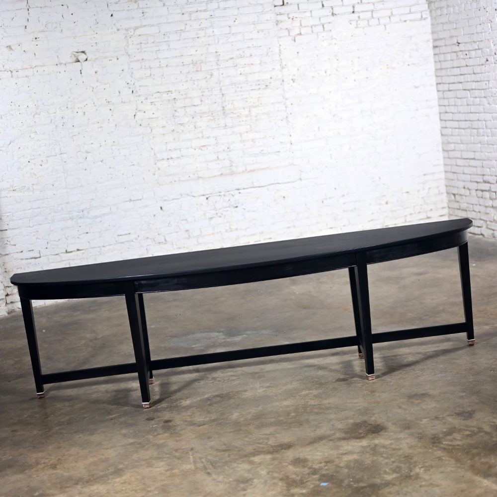 Mid-20th Century Transitional Monumental Mahogany Demilune Console Table Black Painted Finish