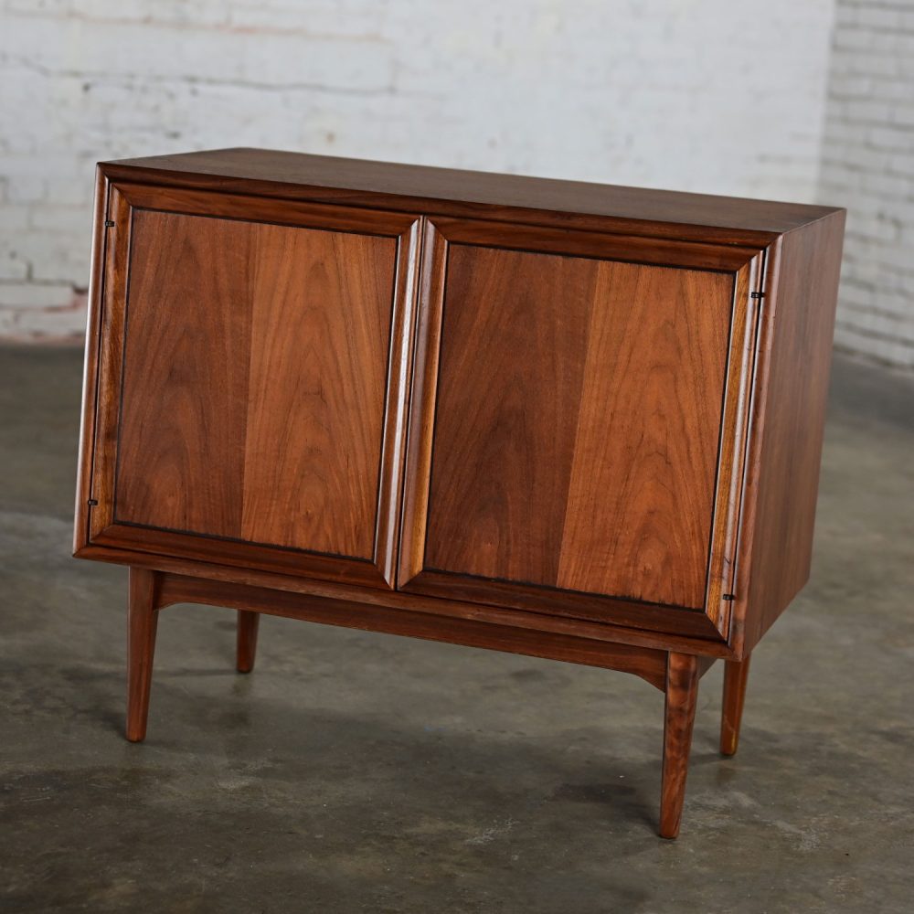 1965 Mid Century Modern Drexel Declaration Walnut Record Cabinet by Kipp Stewart & Stewart MacDougall