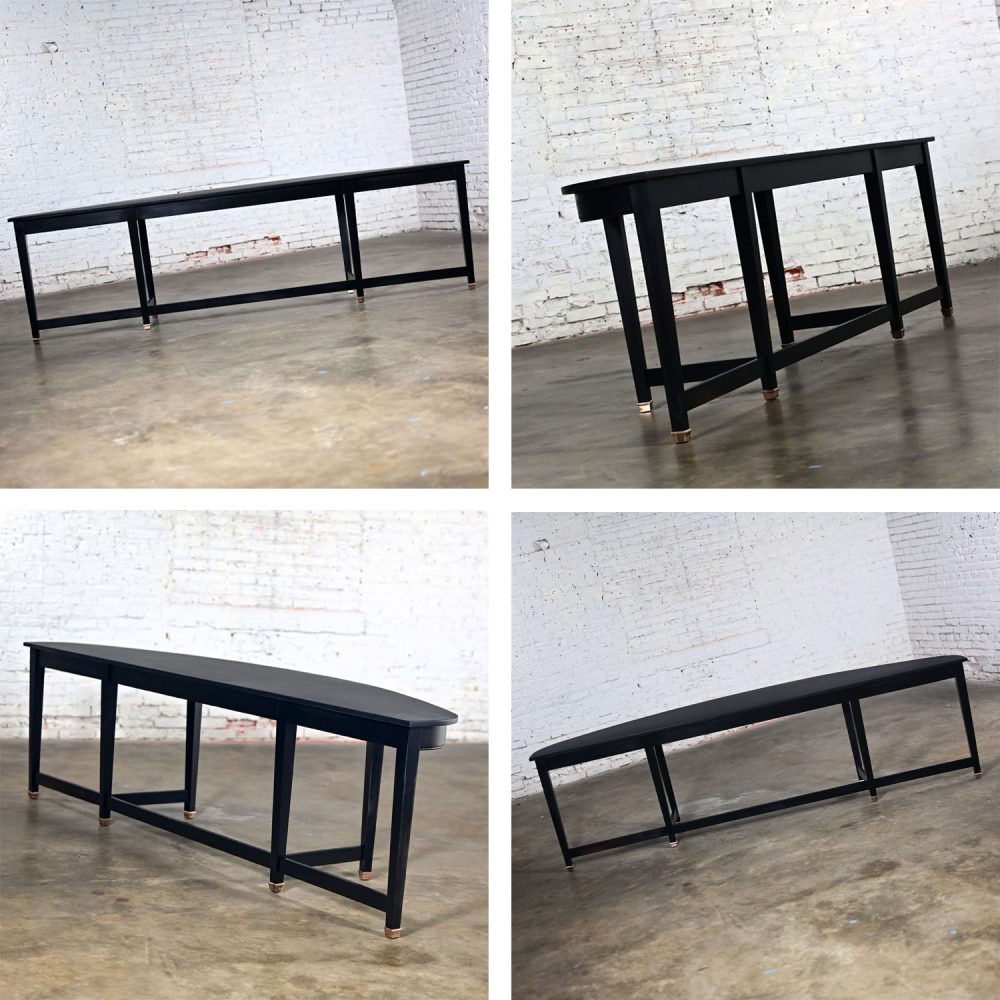 Mid-20th Century Transitional Monumental Mahogany Demilune Console Table Black Painted Finish