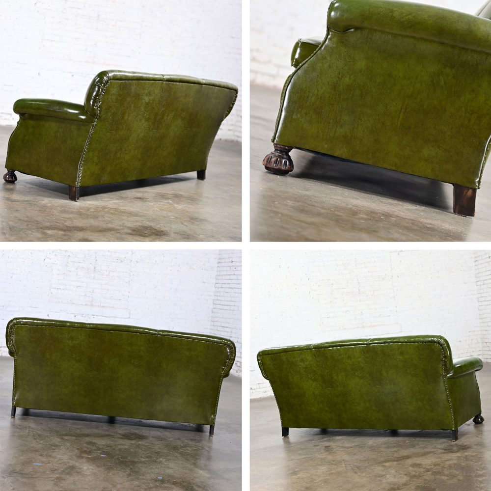 1940-1950’s Traditional Green Naugahyde Faux Leather Lawson Club Style Sofa w/Rolled Arms