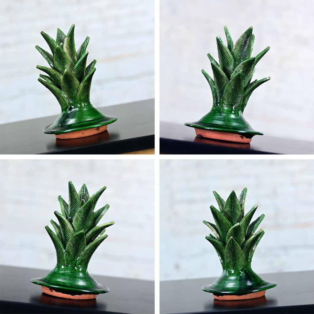 Michoacan Green Glazed Clay Large Pottery Pineapple Sculpture Made in Mexico style of Hilario Alejos Madrigal