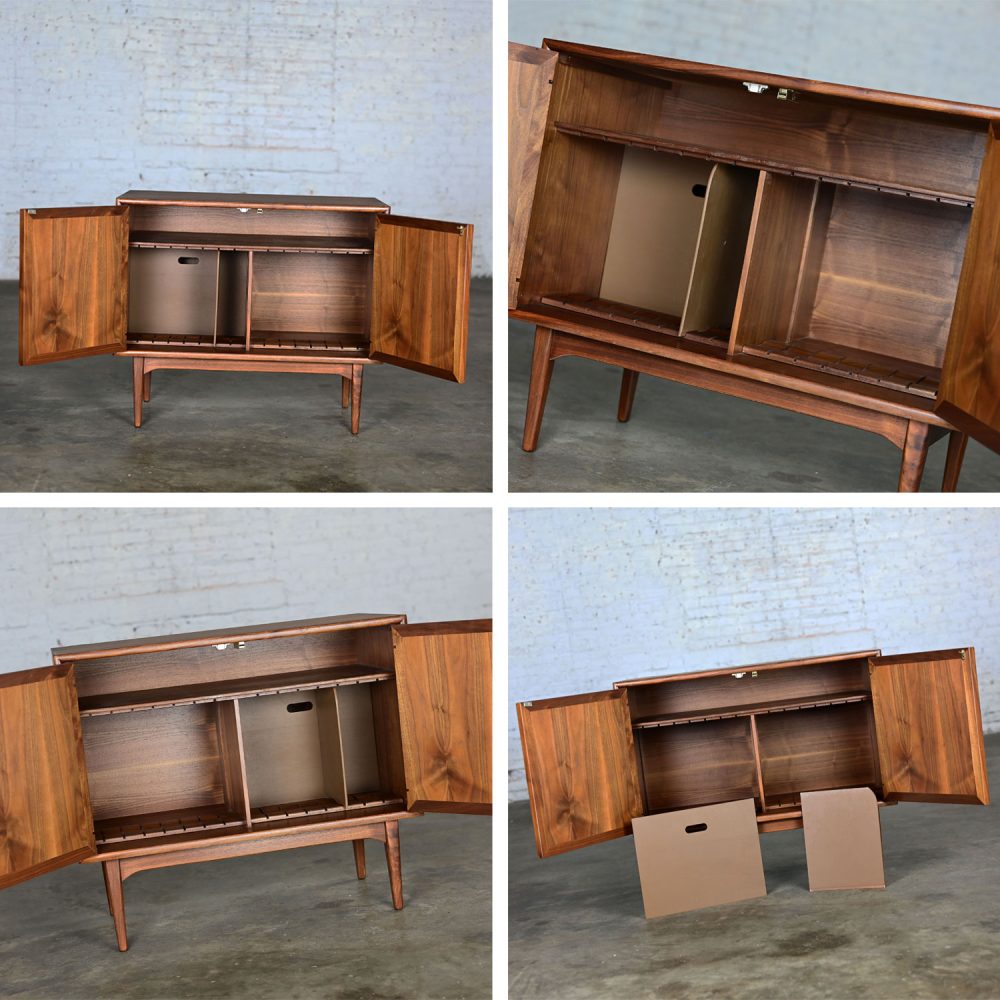 1965 Mid Century Modern Drexel Declaration Walnut Record Cabinet by Kipp Stewart & Stewart MacDougall