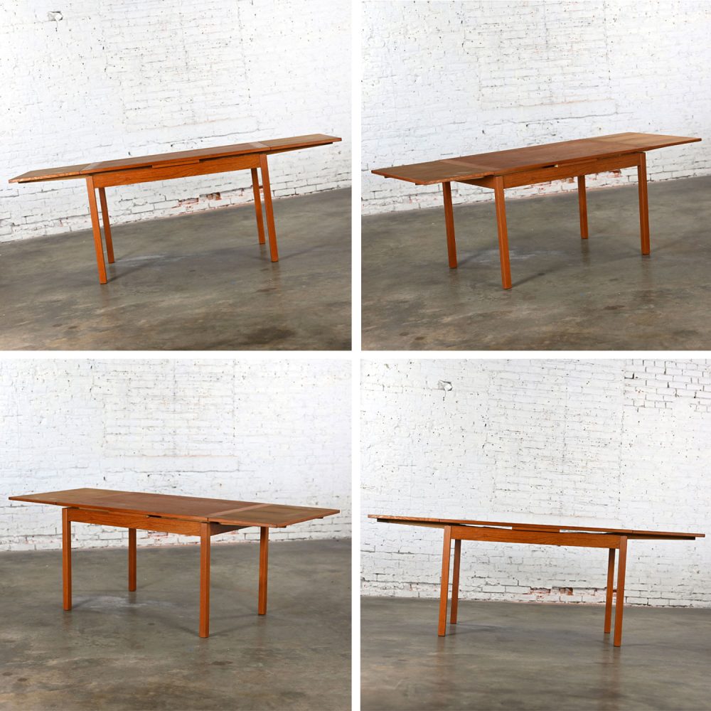 1970’s Scandinavian Modern D Scan Teak Draw Leaf Expanding Dining Table