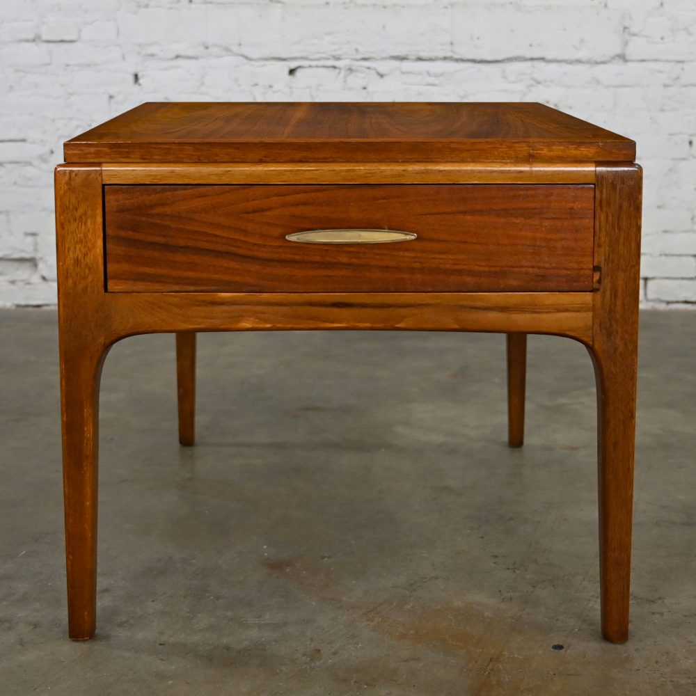 1963 MCM Lane Rhythm Collection Walnut Single End Table with Drawer & Brass Plated Pull