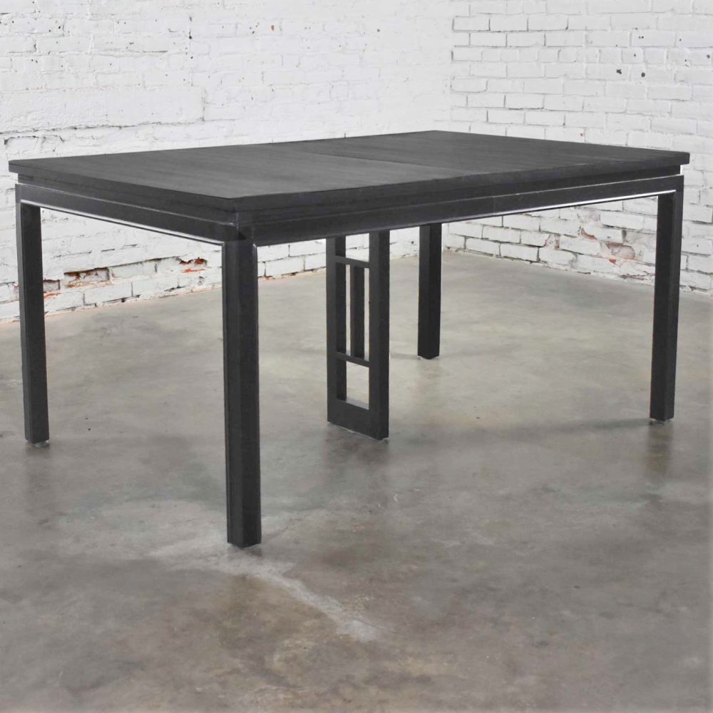 1960’s MCM Asian Parson Style Black Extension Dining Table by Grand Rapids Bookcase & Chair Company