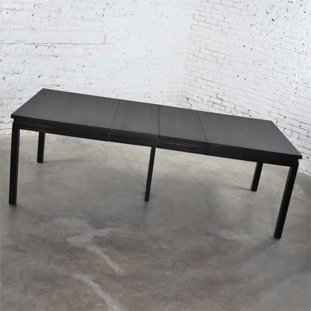 1960’s MCM Asian Parson Style Black Extension Dining Table by Grand Rapids Bookcase & Chair Company