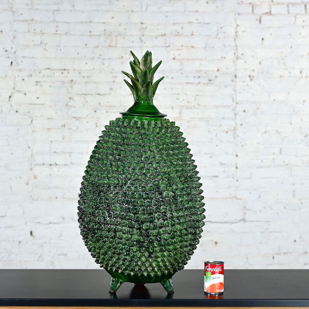 Michoacan Green Glazed Clay Large Pottery Pineapple Sculpture Made in Mexico style of Hilario Alejos Madrigal