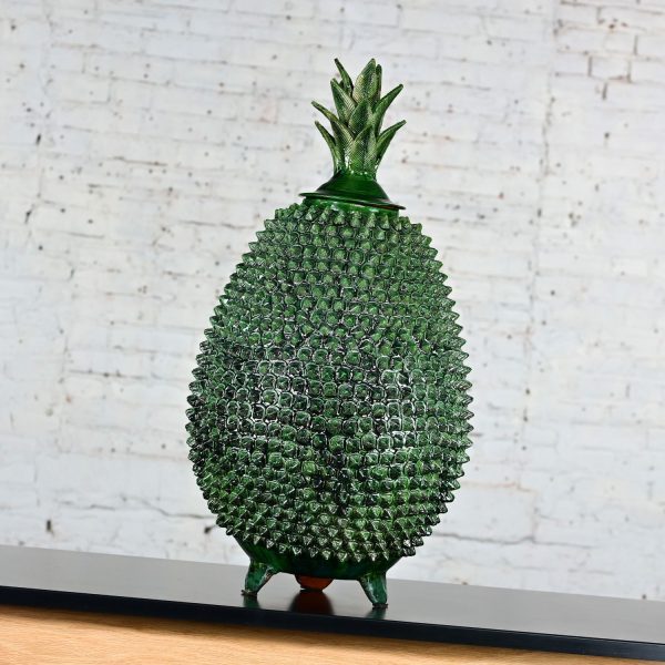 Michoacan Green Glazed Clay Large Pottery Pineapple Sculpture Made in Mexico style of Hilario Alejos Madrigal